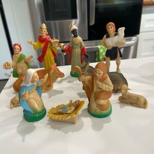 Vintage Colorful Nativity Scene Figurines